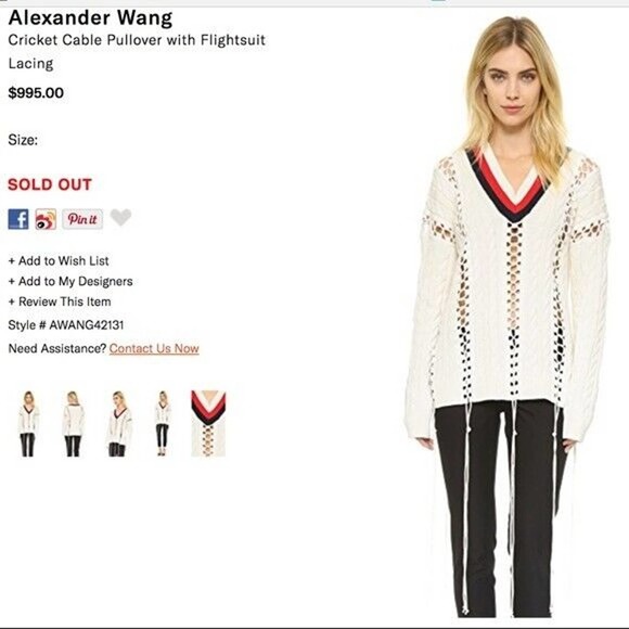 Alexander Wang Cricket Cable Knit Pullover Flights Lace Up Sweater White… - Picture 16 of 16